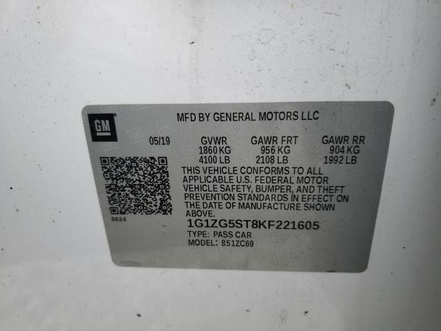 1G1ZG5ST8KF221605 - 2019 CHEVROLET MALIBU RS WHITE photo 12