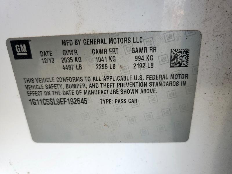 1G11C5SL9EF192645 - 2014 CHEVROLET MALIBU 1LT WHITE photo 12