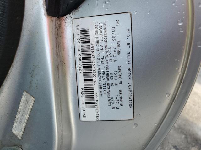 JM1NB353630305964 - 2003 MAZDA MX-5 MIATA BASE SILVER photo 12