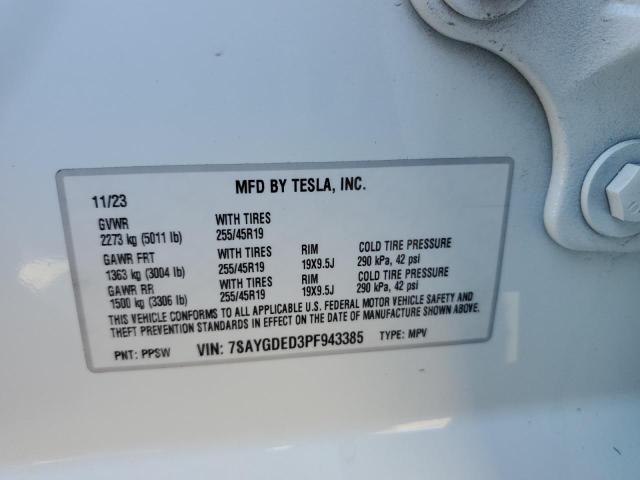 7SAYGDED3PF943385 - 2023 TESLA MODEL Y WHITE photo 13