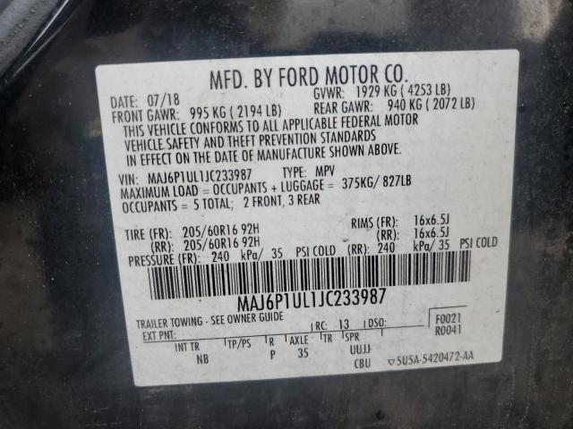 MAJ6P1UL1JC233987 - 2018 FORD ECOSPORT SE Czarny zdjęcie 13