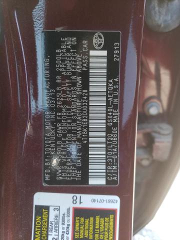 4T1BK1EB2DU032428 - 2013 TOYOTA AVALON BASE Tünd qırmızı foto 12