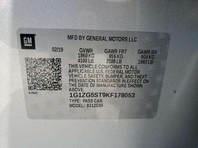 1G1ZG5ST9KF178053 - 2019 CHEVROLET MALIBU RS SILVER photo 12