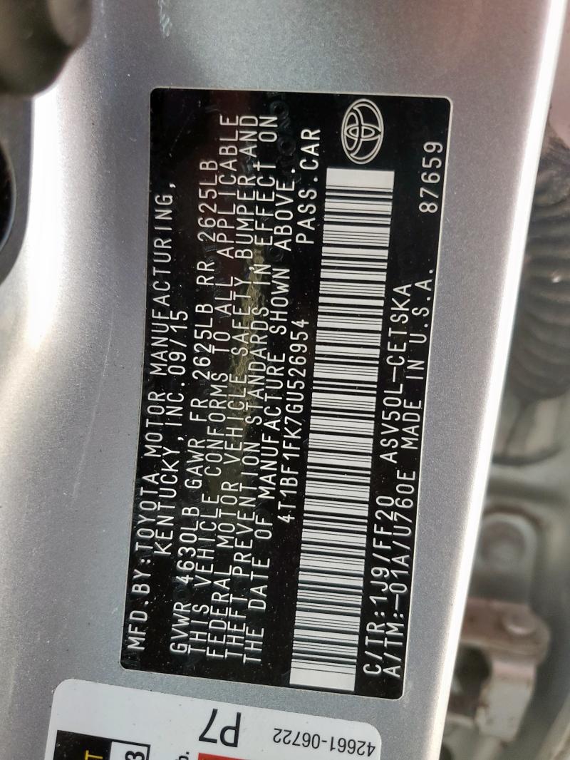 4T1BF1FK7GU526954 - 2016 TOYOTA CAMRY LE SILVER photo 12