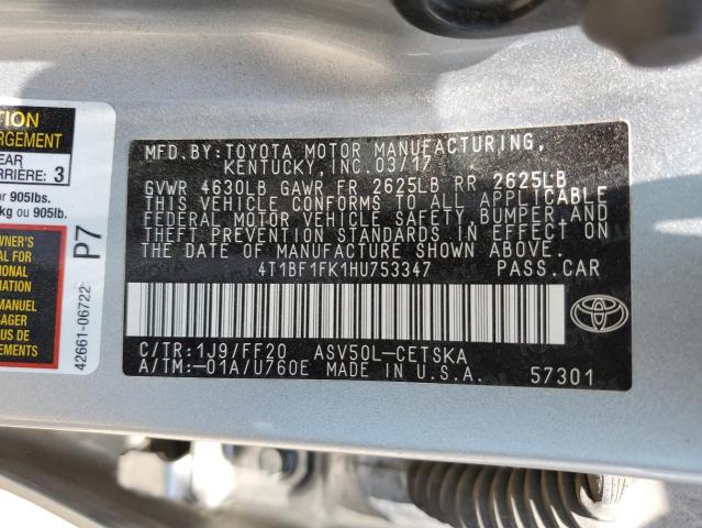 4T1BF1FK1HU753347 - 2017 TOYOTA CAMRY SE LE Gümüş fotoğraf 12