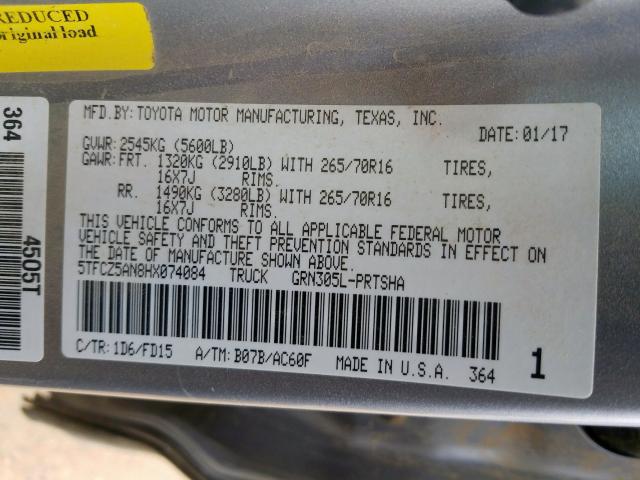 5TFCZ5AN8HX074084 - 2017 TOYOTA TACOMA DOUBLE CAB  照片 10