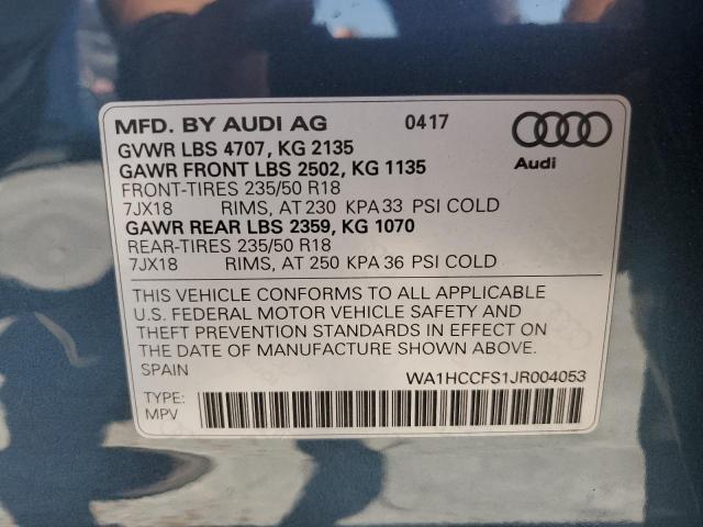 WA1HCCFS1JR004053 - 2018 AUDI Q3 PREMIUM PLUS BLUE photo 13