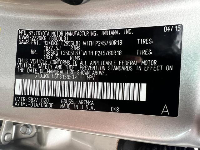 5TDJKRFH6FS159532 - 2015 TOYOTA HIGHLANDER XLE Qızıl foto 14