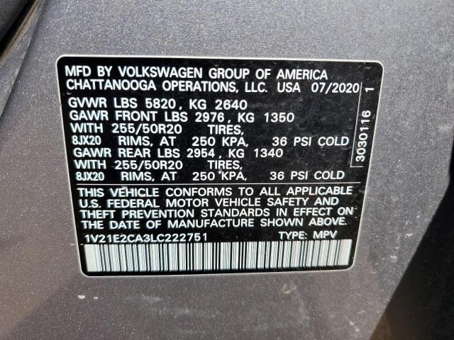 1V21E2CA3LC222751 - 2020 VOLKSWAGEN ATLAS CROS SE Серебристый фото 14