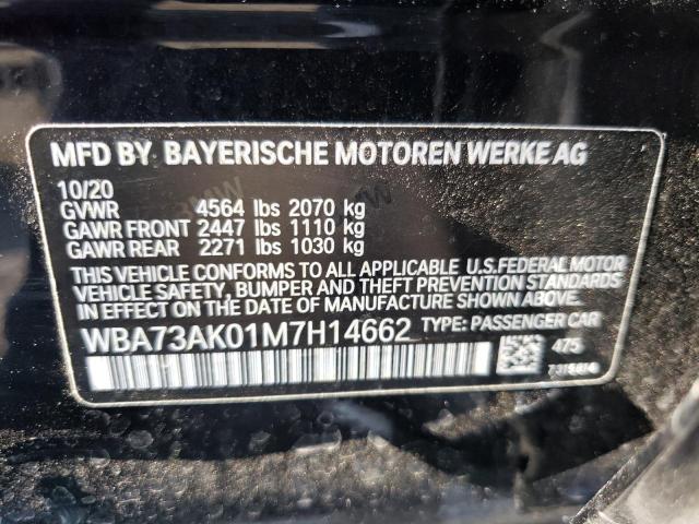 WBA73AK01M7H14662 - 2021 BMW 228XI Чорний фото 12