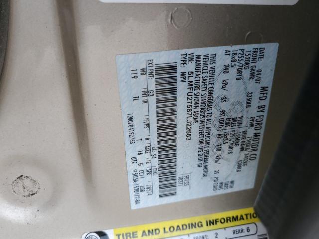 5LMFU27587LJ22683 - 2007 LINCOLN NAVIGATOR ბეჟი ფოტო 12