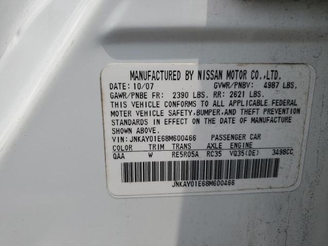 JNKAY01E68M600466 - 2008 INFINITI M35 BASE WHITE photo 12