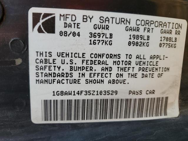1G8AW14F35Z103529 - 2005 SATURN ION LEVEL 3 SILVER photo 10