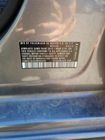 3VW2K7AJ9CM465426 - 2012 VOLKSWAGEN JETTA BASE 灰色 照片 12