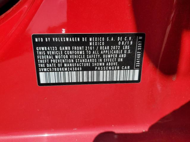 3VWC57BU8KM243849 - 2019 VOLKSWAGEN JETTA S RED photo 12