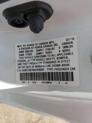 2HGFC3B76GH358093 - 2016 HONDA CIVIC EXL თეთრი ფოტო 12