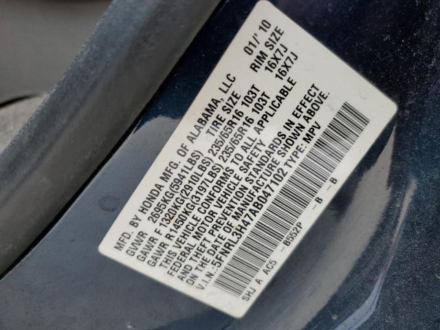 5FNRL3H47AB047102 - 2010 HONDA ODYSSEY EX BLUE photo 13