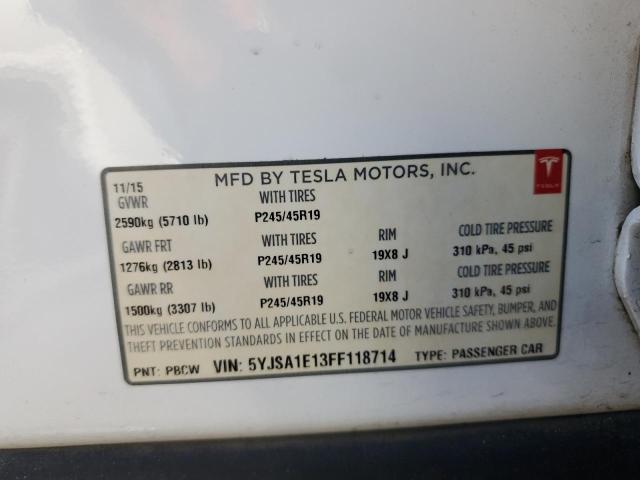 5YJSA1E13FF118714 - 2015 TESLA MODEL S თეთრი ფოტო 12