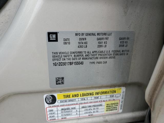 1G1ZC5E17BF155649 - 2011 CHEVROLET MALIBU 1LT 金色 照片 12