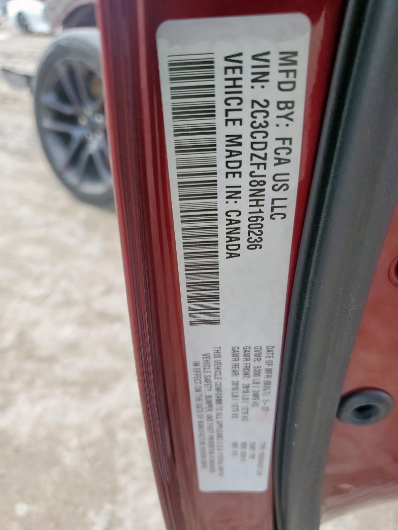 2C3CDZFJ8NH160236 - 2022 DODGE CHALLENGER R/T SCAT PACK BURGUNDY photo 13