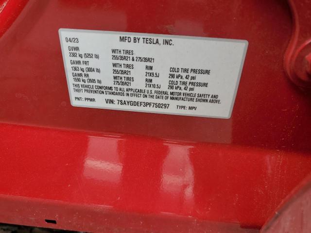 7SAYGDEF3PF750297 - 2023 TESLA MODEL Y 红色 照片 12