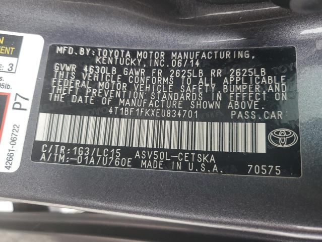 4T1BF1FKXEU834701 - 2014 TOYOTA CAMRY L GRAY photo 13