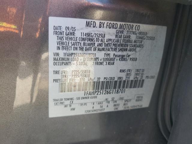 1FAHP25126G118701 - 2006 FORD FIVE HUNDR LIMITED GRAY photo 12