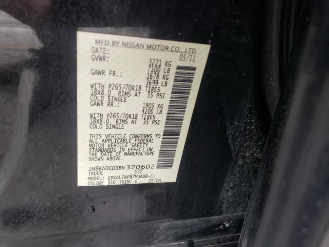 1N6BA0ED9BN320602 - 2011 NISSAN TITAN S BLACK photo 12