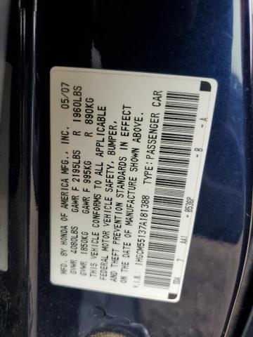 1HGCM55137A181388 - 2007 HONDA ACCORD VALUE BLUE photo 12