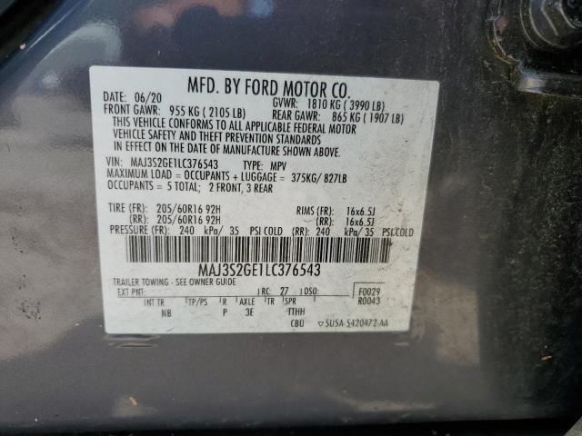 MAJ3S2GE1LC376543 - 2020 FORD ECOSPORT SE ნაცრისფერი ფოტო 14