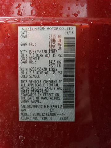 5N1DR2MM5JC663902 - 2018 NISSAN PATHFINDER S RED photo 13