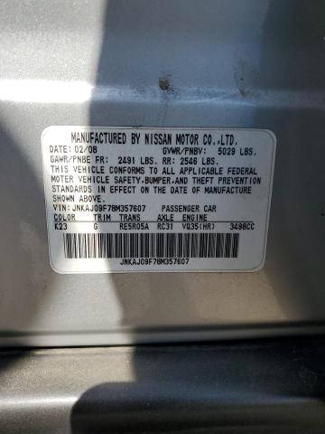 JNKAJ09F78M357607 - 2008 INFINITI EX35 BASE SILVER photo 13