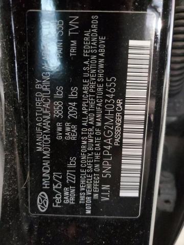 5NPLP4AG2MH034655 - 2021 HYUNDAI ELANTRA LIMITED BLACK photo 12