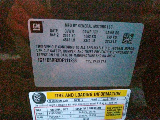 1G11D5RR2DF111233 - 2013 CHEVROLET MALIBU 1LT  照片 10