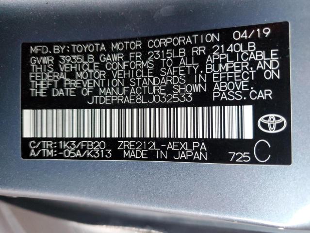 JTDEPRAE8LJ032533 - 2020 TOYOTA COROLLA LE BLUE photo 13