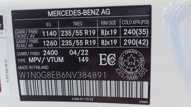 W1N0G8EB6NV384891 - 2022 MERCEDES-BENZ GLC 300 4MATIC WHITE photo 9