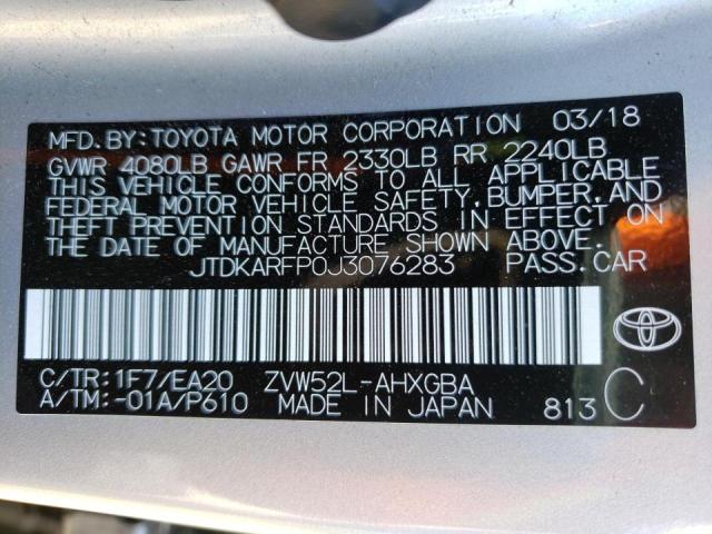 JTDKARFP0J3076283 - 2018 TOYOTA PRIUS PRIM SILVER photo 13