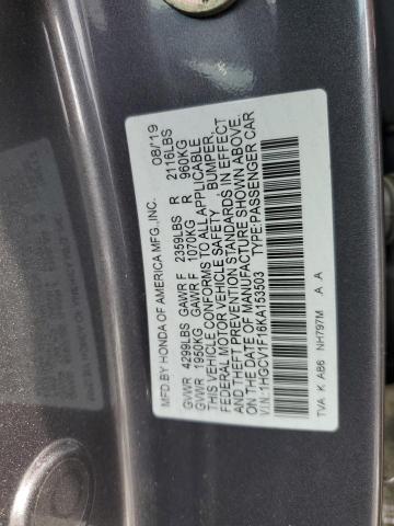 1HGCV1F16KA153503 - 2019 HONDA ACCORD LX GRAY photo 12