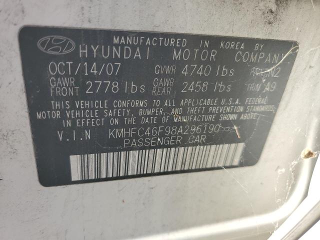 KMHFC46F98A296190 - 2008 HYUNDAI AZERA SE WHITE photo 12