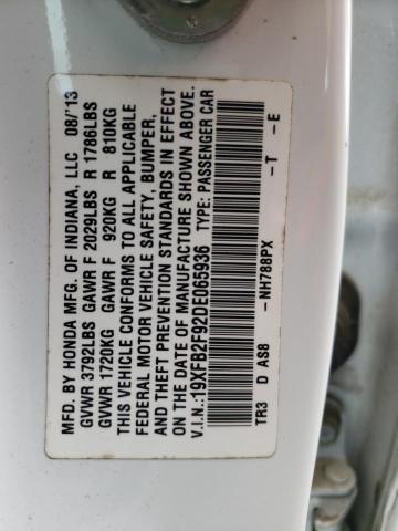 19XFB2F92DE065936 - 2013 HONDA CIVIC EXL WHITE photo 12