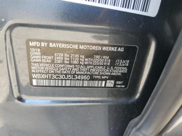 WBXHT3C30J5L34960 - 2018 BMW X1 XDRIVE28I GRAY photo 12