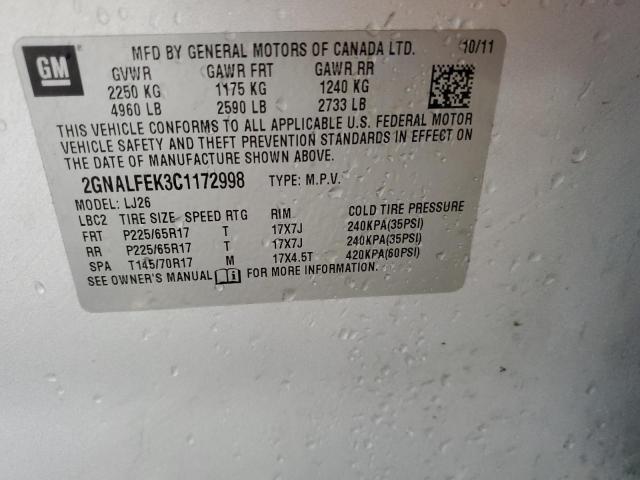 2GNALFEK3C1172998 - 2012 CHEVROLET EQUINOX LTZ SILVER photo 13