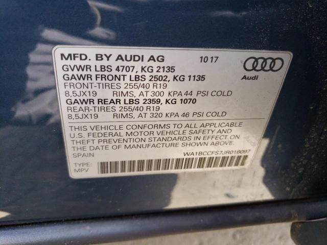 WA1BCCFS7JR016097 - 2018 AUDI Q3 PREMIUM BLUE photo 13