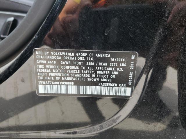 1VWAT7A39FC036805 - 2015 VOLKSWAGEN PASSAT S შავი ფოტო 13