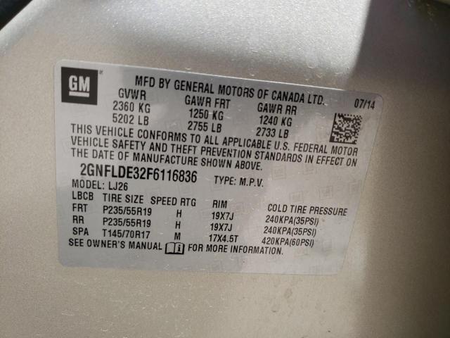 2GNFLDE32F6116836 - 2015 CHEVROLET EQUINOX LTZ BEIGE photo 14