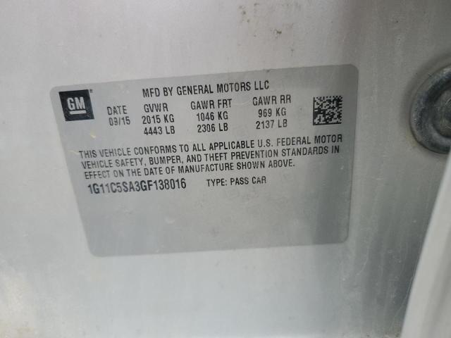 1G11C5SA3GF138016 - 2016 CHEVROLET MALIBU LIM LT 银色 照片 12