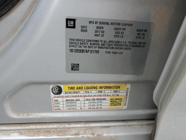 1G1ZE5EB7AF121759 - 2010 CHEVROLET MALIBU LTZ ვერცხლისფერი ფოტო 12