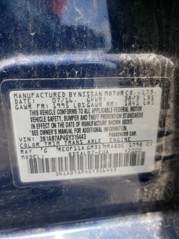 3N1AB7AP4GY316443 - 2016 NISSAN SENTRA S BLUE photo 12