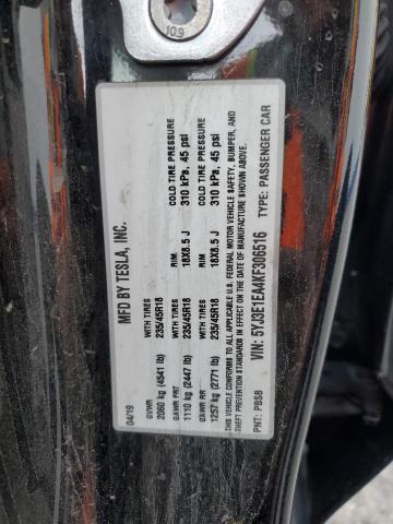 5YJ3E1EA4KF306516 - 2019 TESLA MODEL 3 BLACK photo 12