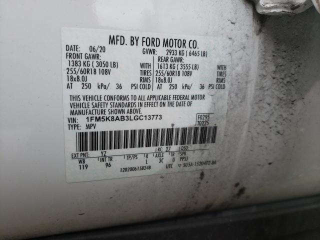 1FM5K8AB3LGC13773 - 2020 FORD EXPLORER POLICE INTERCEPTOR WHITE photo 12